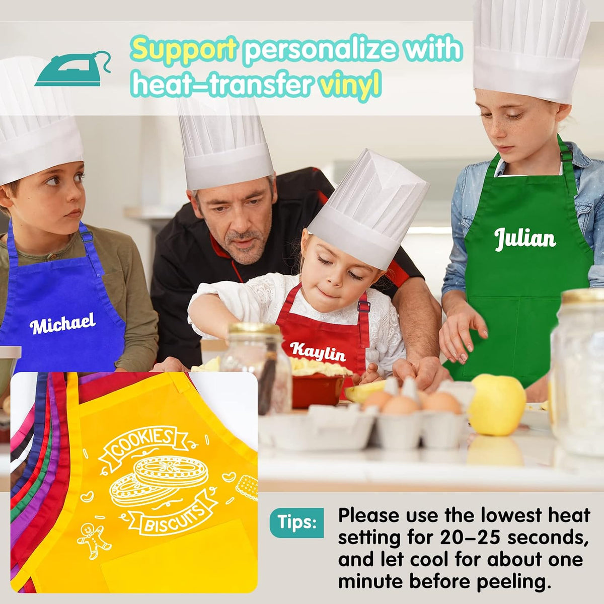 Ecoofor kids aprons set, 24 chef aprons in 12 bright colors with two front pockets - view 4