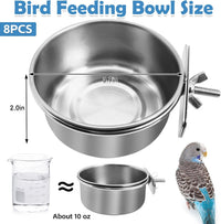 8 pack stainless steel bird feeding dish cups with clamp holders, 3.9 inch diameter - view 3