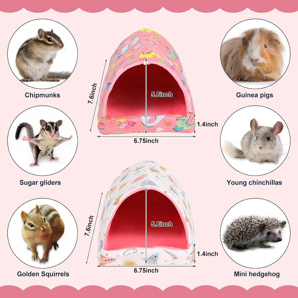 UPINS 2 Pack Guinea Pig Hideout, Washable Small Animal House Bed – Daily Care for Small Pets - 6.8 x 7.4 inch / Pink White - image 4