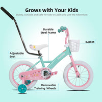 JOYSTAR 10" 12" 14" 16" Kids Bike for Boys and Girls Ages 1-7Y – Fun for Kids & Family - Green / 14 Inch with Training Wheels - image 2