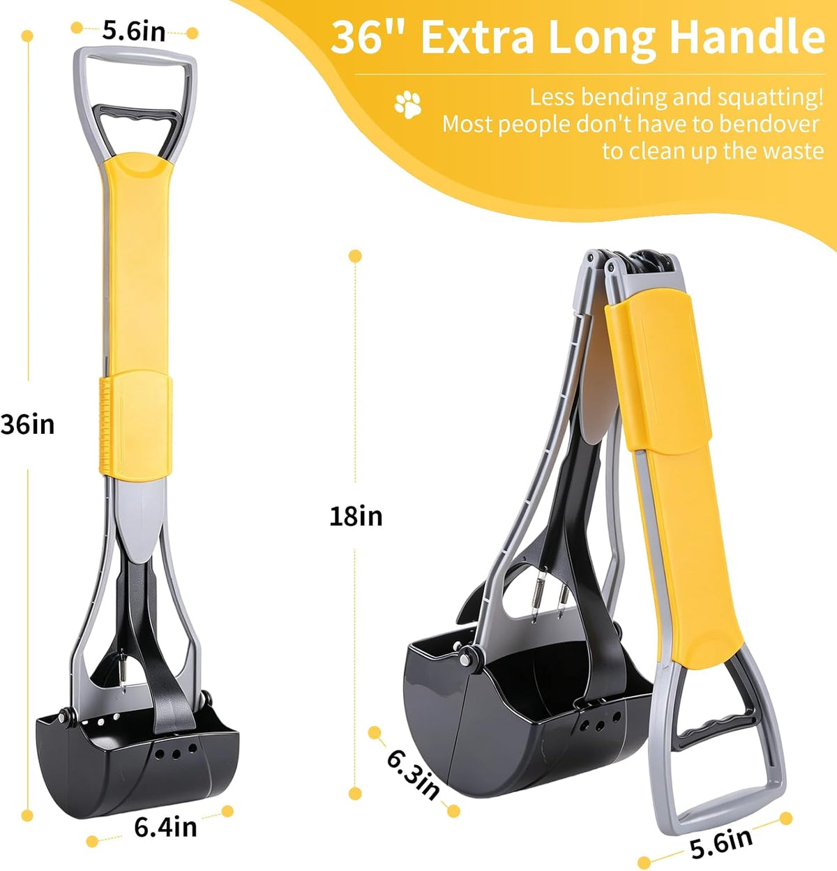 36“ Large Dog Pooper Scooper for Large Dogs Heavy Duty - 36-inch(Yellow) - image 4