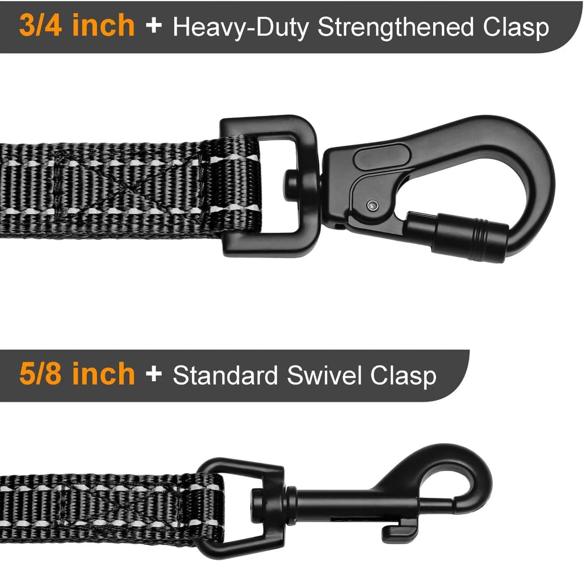 6FT Reflective Dog Leash for Small Medium Dogs, 5/8" Width - Black / 3/4''x 6 FT - image 4