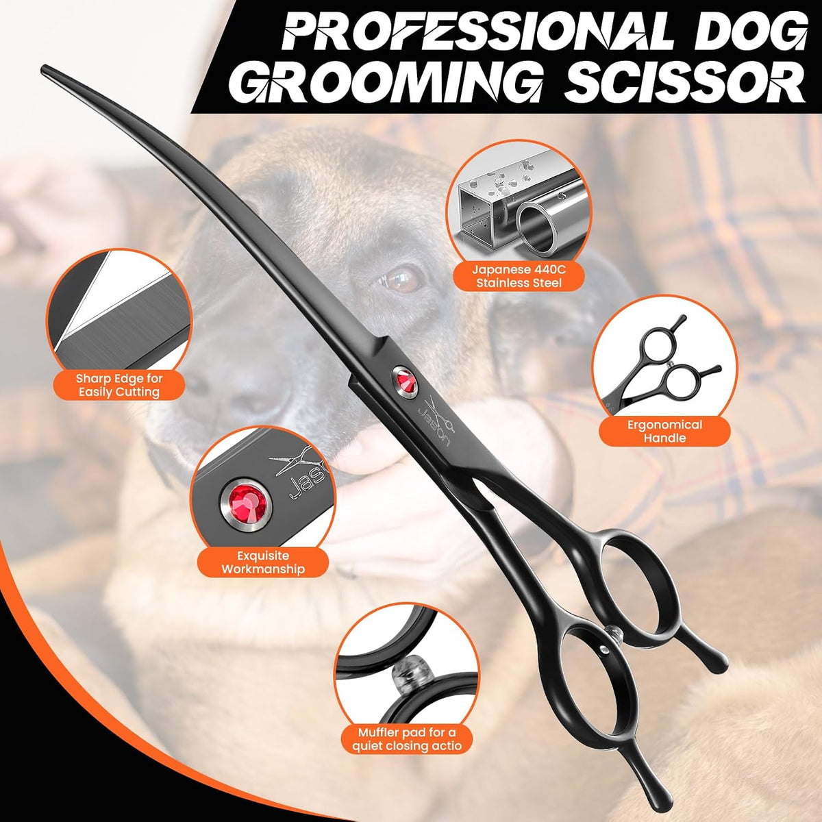 JASON Dog Grooming Thinning Scissors - Black / 7.01 - image 3