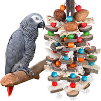 Large Parrot Toys Bird Chewing Toys-Natural Nuts Corn Loofah Wooden