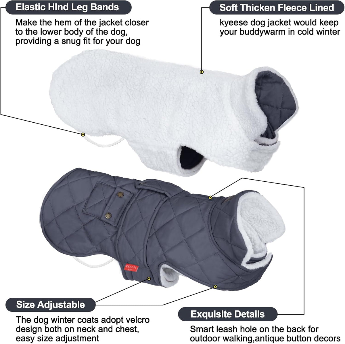 KYEESE Waterproof & Windproof Dog Coat for Small Dogs Puffer Jacket – Essentials for Dogs - Small / 03# Gray - image 2