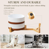 MALACASA Dog Bowls, Ceramic Dogs Bowls with Wood Stand Non-Slip, 6 Cups or 58 oz Capacity Dog Water Food Bowl Glaze Matte Weighted Non-Slip Pet Bowl for Large Dogs (L-6 Cups)