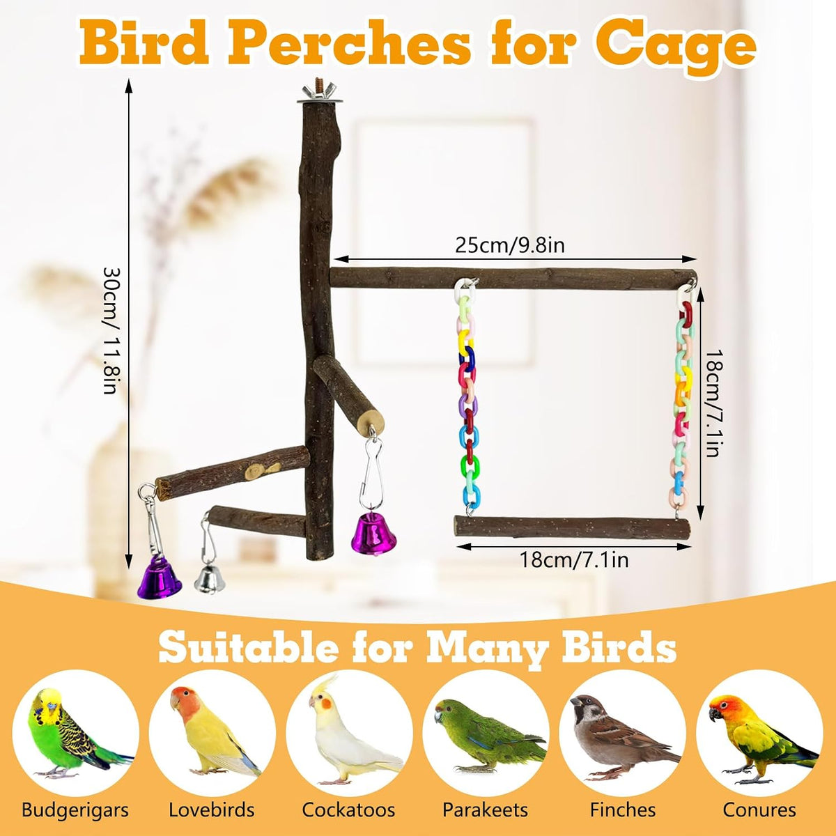 Natural Parrot Perch Bird Stand Pole Wild Grape Stick Paw Grinding - Wood Perch with Swing Toy - image 3