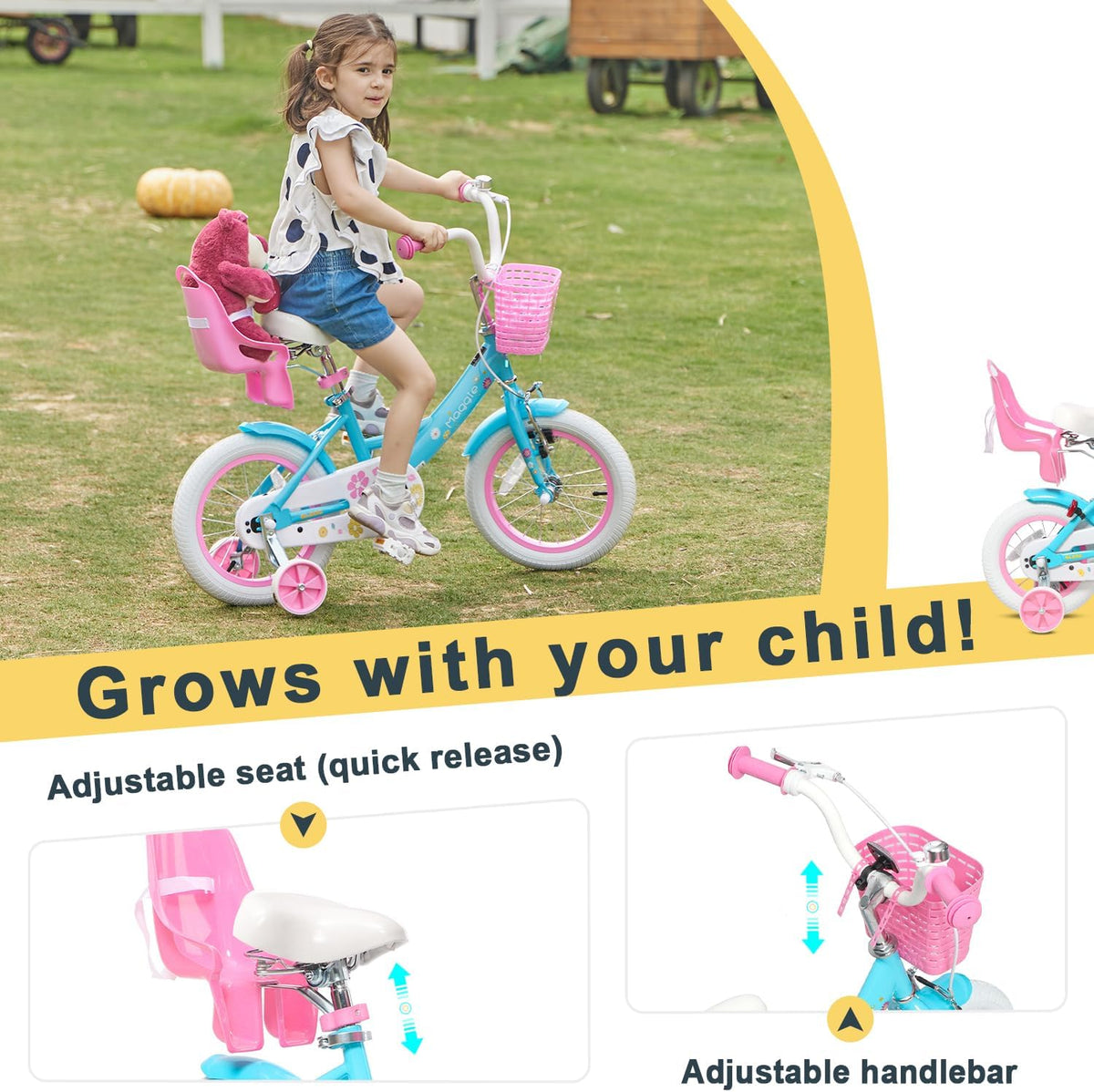 Glerc Maggie Girls Bike, 12-20 Inch Kids Bike for 2-13 Years Old Children, Princess Style Kids - Blue / 16 Inch - image 4