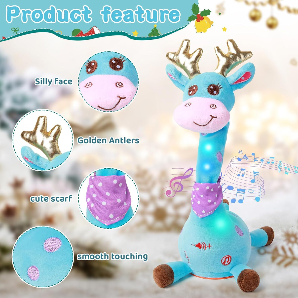 Dancing Talking Giraffe Toy, Singing Giraffe Baby Toys for Kids – Fun for Kids & Family - Blue Giraffe Antlers - image 2