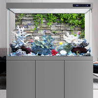 72x18 in Stone Brick Wall Aquarium Backdrop Leaves Fish Tank - 36x18in/90x45cm - image 2