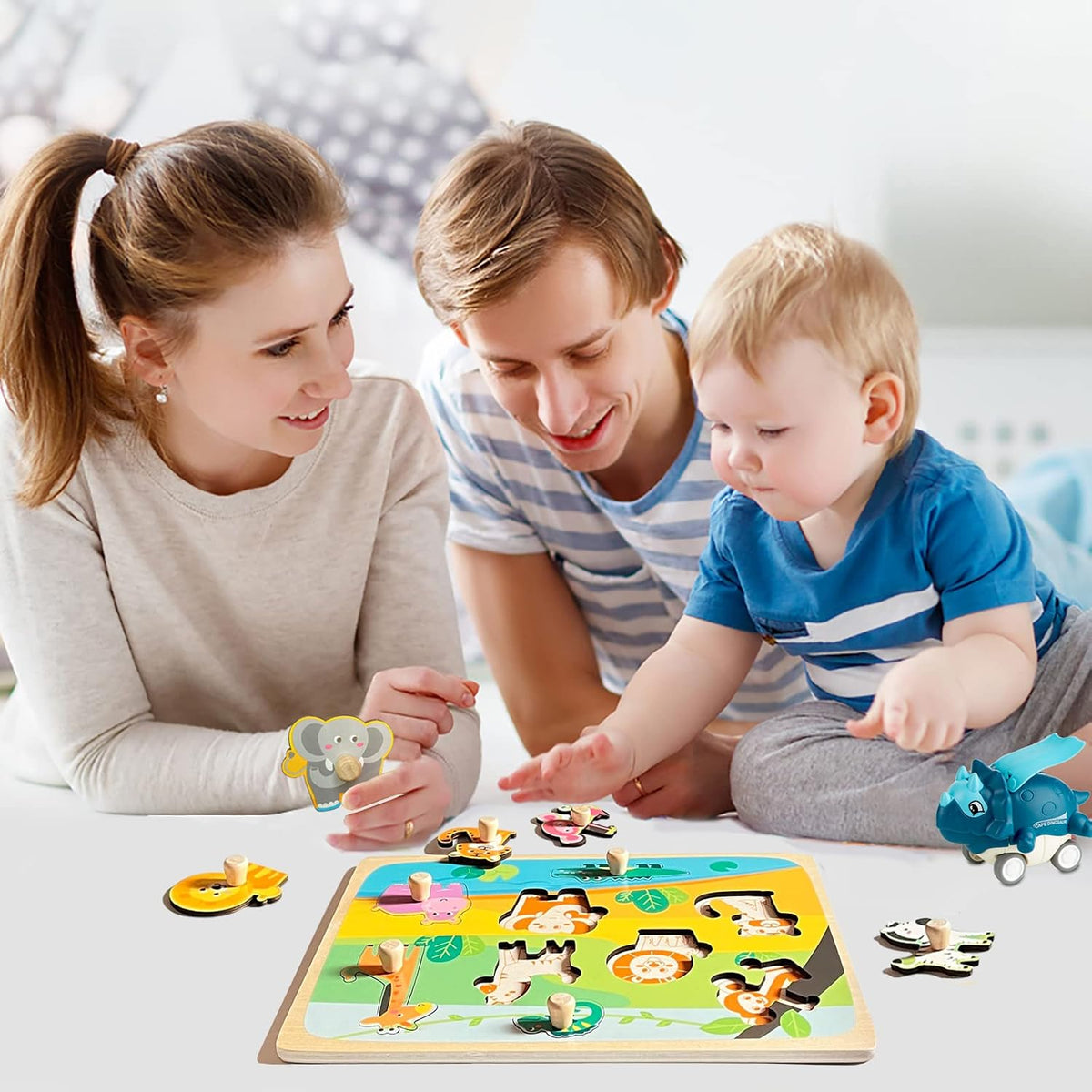 Wooden Toddler Puzzles - 4 Pcs Eco-Friendly Animal Patterns Jigsaw With Handles - Infant Kid Fine - Style C - image 2