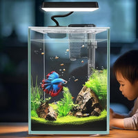 Ultra White Glass Betta Aquarium Starter Kits 1.5 Gallon Small Fish Tank, Betta Fish Tank with LED Light, Power Filter, 4mm Glass