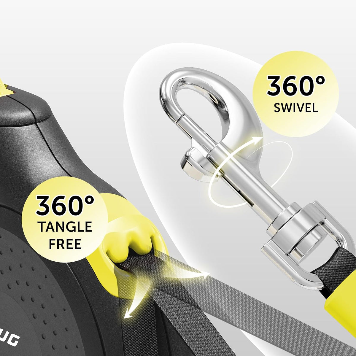 TUG Monochrome 360° Tangle-Free Retractable Dog Leash - Black/Yellow / Large, 16 ft - image 4
