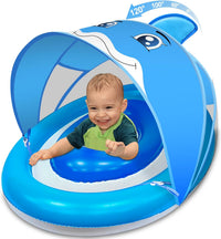 Dolphin Baby Float with Canopy UPF50+ for Age 6-36 Months Infant - Blue