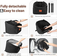 Dog Car Seat for Small Medium Dogs, Memory Foam Booster Car Seat for Dogs up to 35 lbs, Elevated Pet Car Seat, Travel Safety Bed with Washable Removable Cover and Storage Pockets(Black)