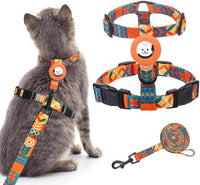 BINGPET Cat Harness with Airtag Holder - Orange Print (Both Buckles on Chest)