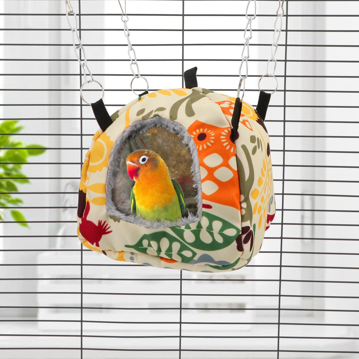 Wontee Bird Plush Hammock Parrot Hanging Snuggle Cave Happy Hut Tent - S / Beige Pattern - image 2