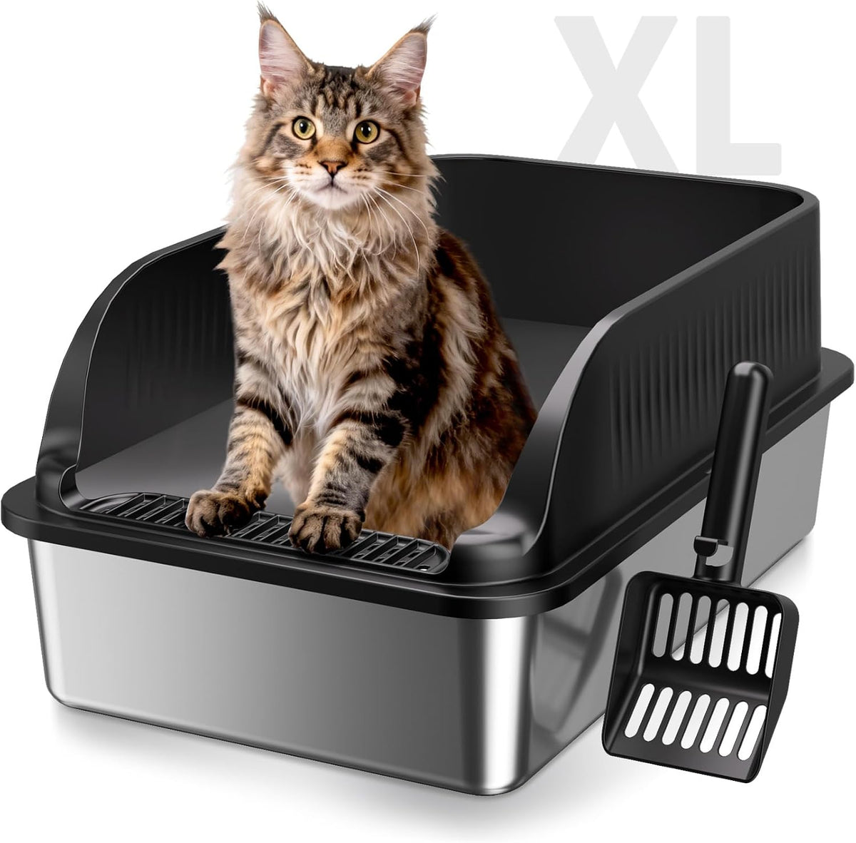 Stainless Steel Cat Litter Box with Lid - Black / XL / 1