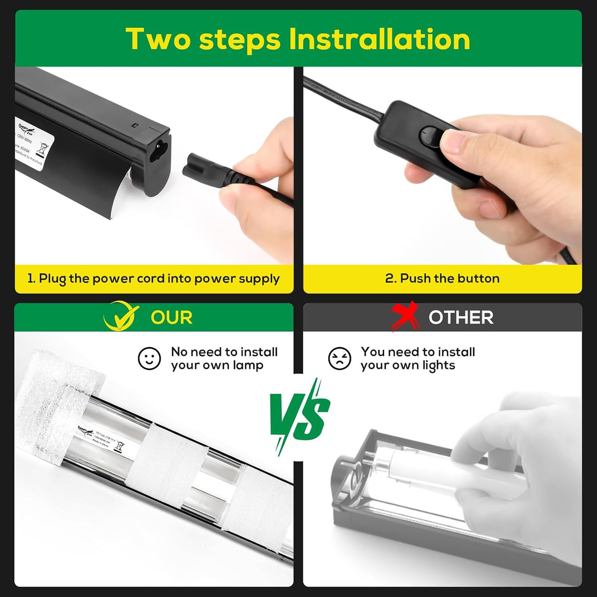 T5 Reptile Light Fixture Combo Kit 24W Light Fixture Reptile - 8W-Black / 8W 12.2IN Black - image 3
