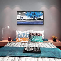 Framed Canvas Wall Art For Living Room Family Wall Decorations For Bedroom Modern Office Wall Decor Paintings Blue Tree Landscape Pictures Artwork Canvas Art Prints Home Decor Black Frame 20" X 40"