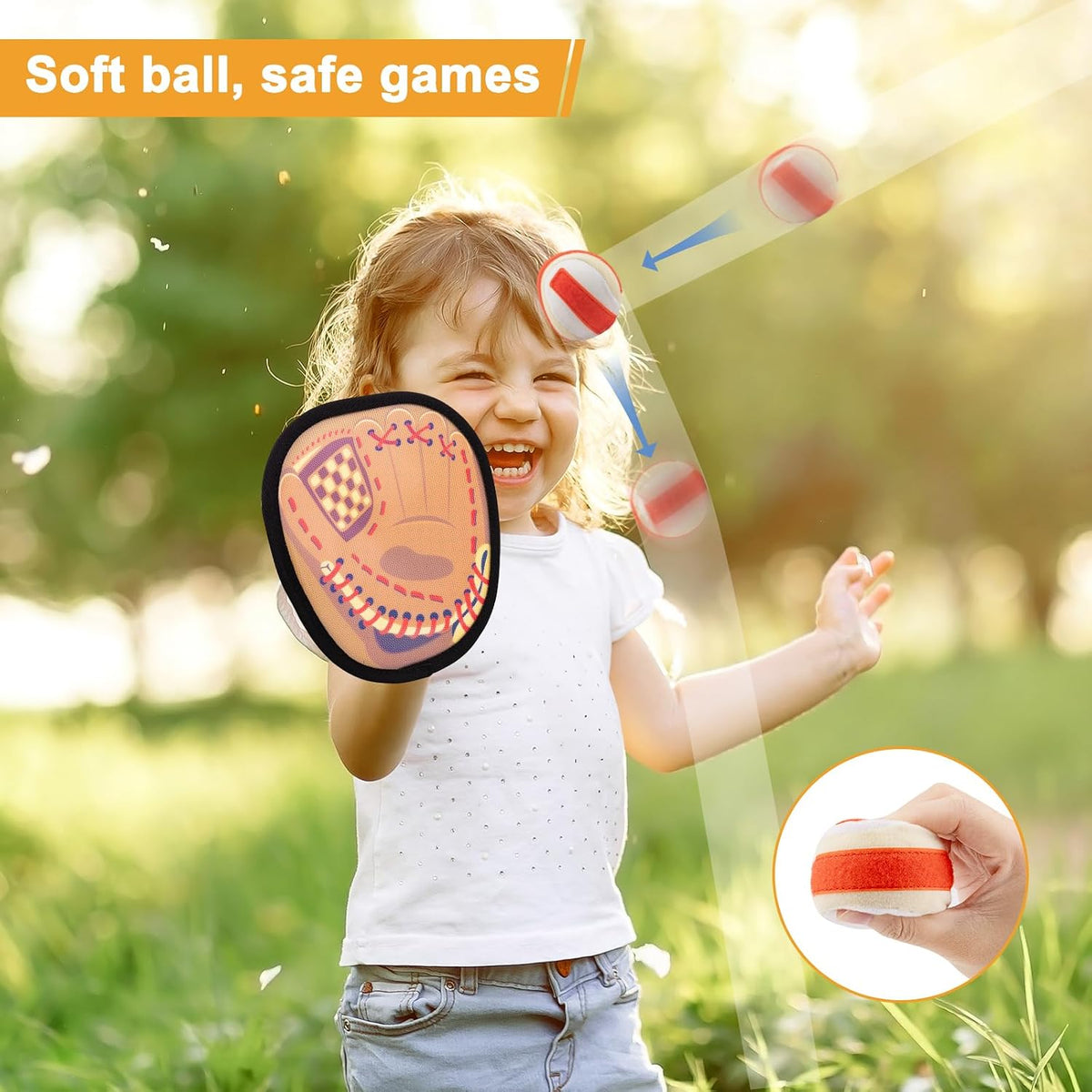 Toss and Catch Game with Soft Balls & Sticky Baseball Gloves - Brown / 4 paddles 4 balls - image 4