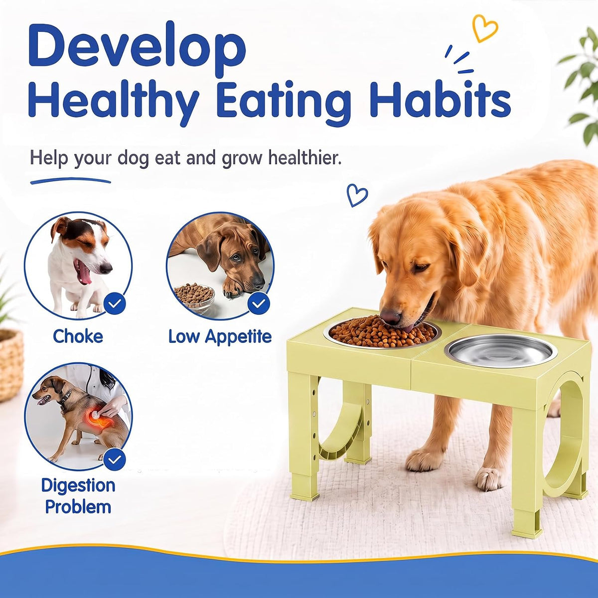 XIAZ Elevated Dog Bowls Large Breed Raised Dogs Bowl Stand - F-Yellow / Basic - image 4
