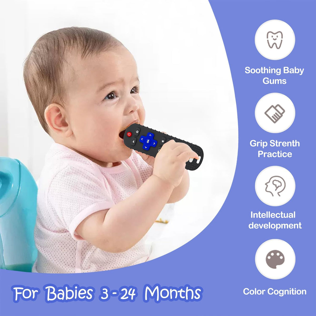 2Pcs Silicone Teething Toys - Black Khaki&Purple - image 4