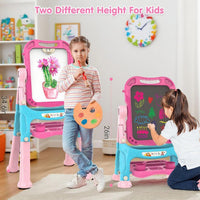 Amagoing Easel for Kids, Adjustable Standing Art Easel for Toddler, Double Side White Chalk Board - Pink Blue - image 2