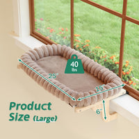 Zakkart SnugCloud Cat Perch for Windowsill – Essentials for Cats - Natural Color Wood w/ Brown Bed / Large (25"x15") - image 2