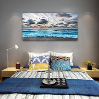 Lapremoly Black And White Beach Wall Painting Canvas Wall Art For Living Room Wall Decor For Bedroom Office Wall Decor Blue Sea Wave Pictures Artwork Modern Hotel Room Home Wall Decoration 20x40 In