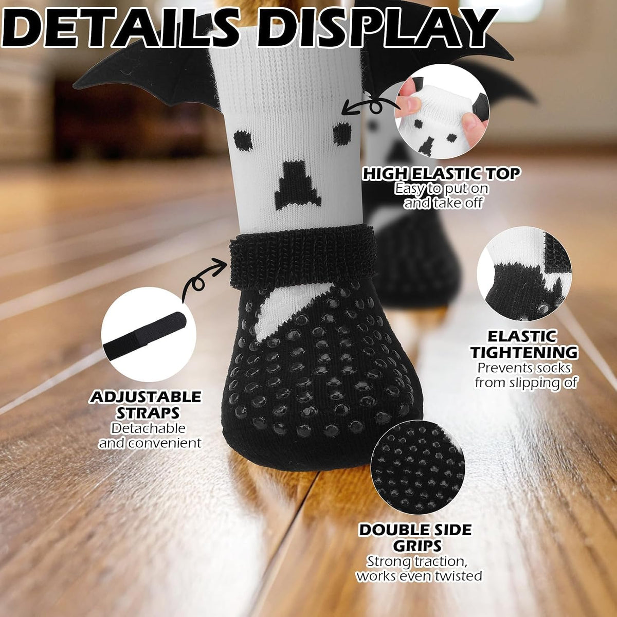 Anti Slip Dog Socks to Prevent Licking Paws - Small (4 Count) / Halloween White Ghost - image 4