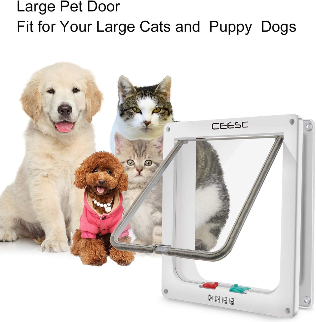 CEESC X-Large Cat Door for Pets up to 25 lbs, Weatherproof - White / XL- Inner size: 7.9"(W) x 8.7"(H) (Pack of 2) - image 2