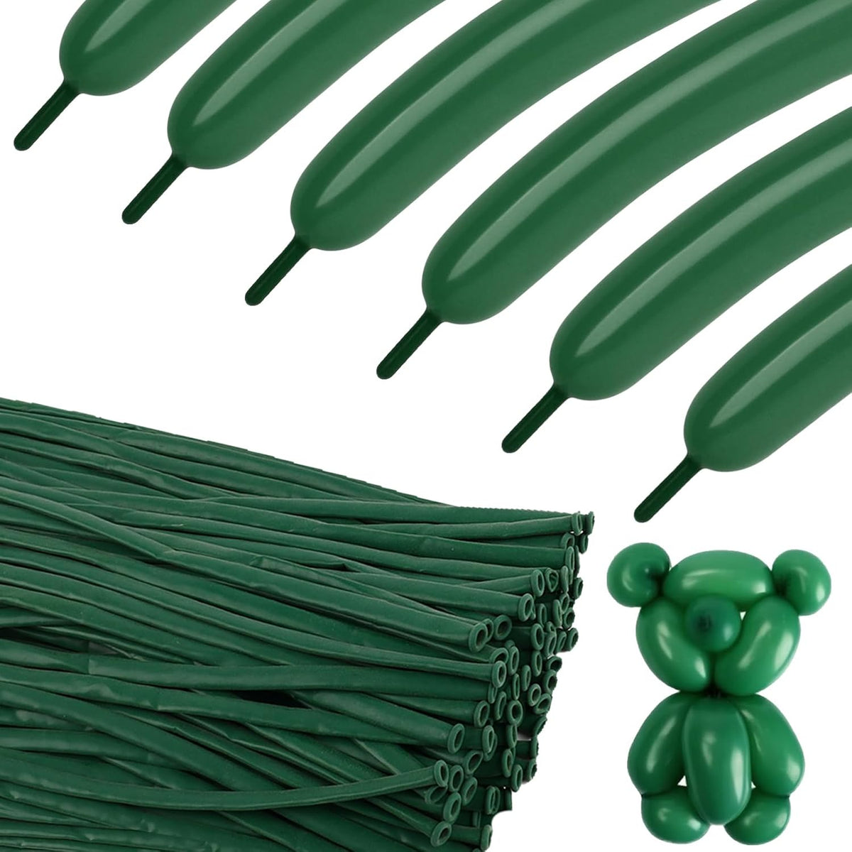 260 Balloons - Clear Long Balloons for Tying Balloon Arch & Balloon Ties – Fun for Kids & Family - Hunter Green