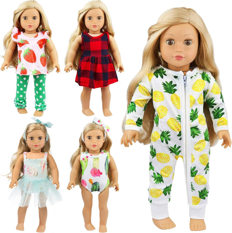 Ecore Fun 5 Sets 14-18 Inch Baby Doll Clothes & Headbands Outfits – Fun for Kids & Family - 5 Sets-A