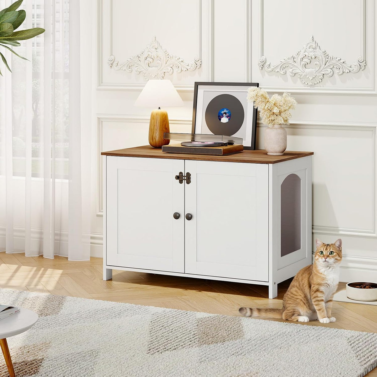 HOOBRO Litter Box Enclosure - White + Walnut / 31" L x 17.5" W x 19.7" H - image 3