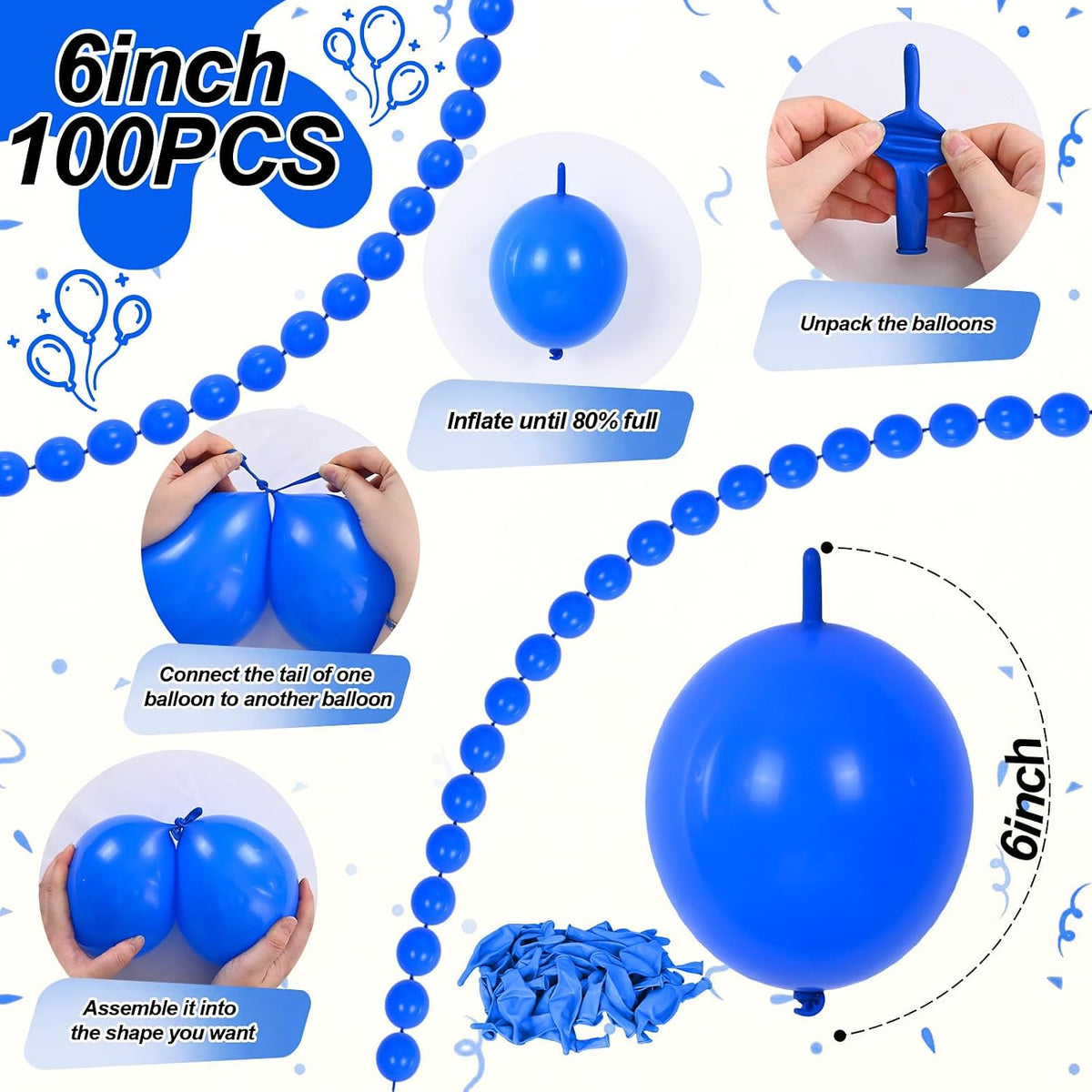 Pearl White Linking Balloons for Wedding Bride Shower Mermaid Party - Dark Blue / 6 inch - image 2