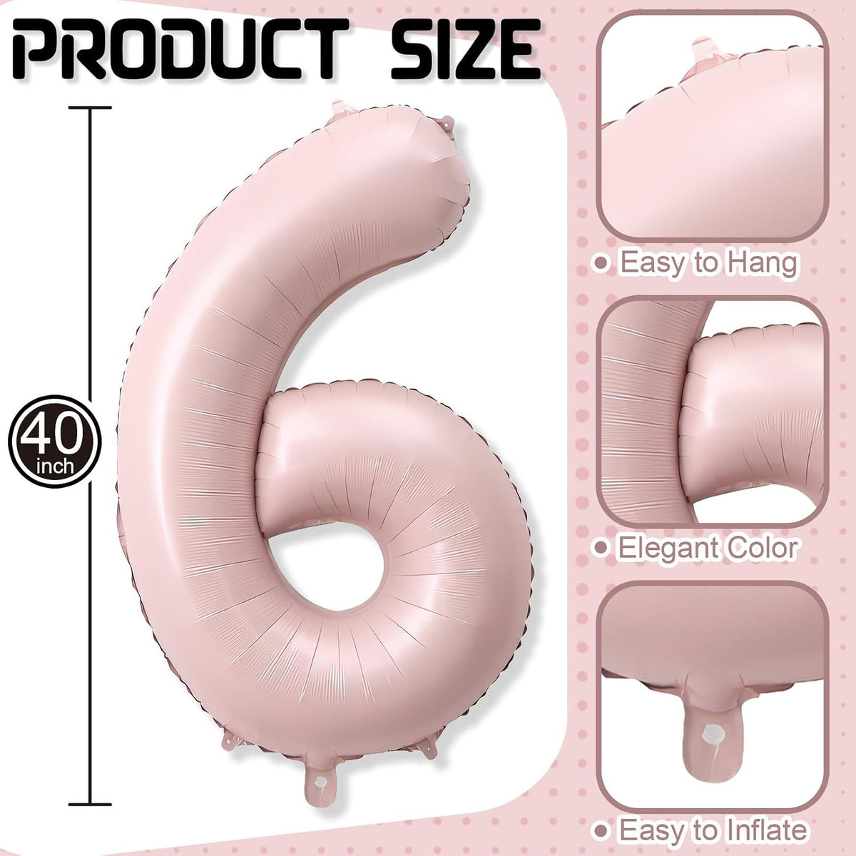 40'' Purple K-pop Number 5 Balloon for Girl 5th Birthday Party - Baby Pink / Number 6 - XXL - image 2