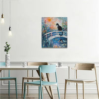 Quorin Black Cat Wall Art Water Lily Sunset Pictures Cat Wall Decor Impressionism Canvas Print Painting Artwork for Bathroom Living Room Bedroom 20"x24"
