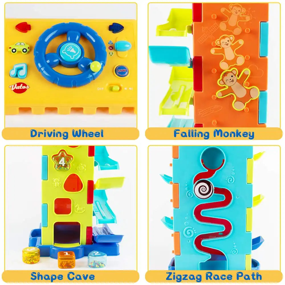 MEACAOFG 5-in-1 Activity Cube Toys, Race Car Ramp Track,Toddler Toys, Montessori Stem Educational Cars