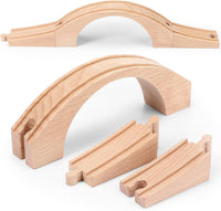 Kigley wooden train track bridge with natural unprinted wood finish and one arch design