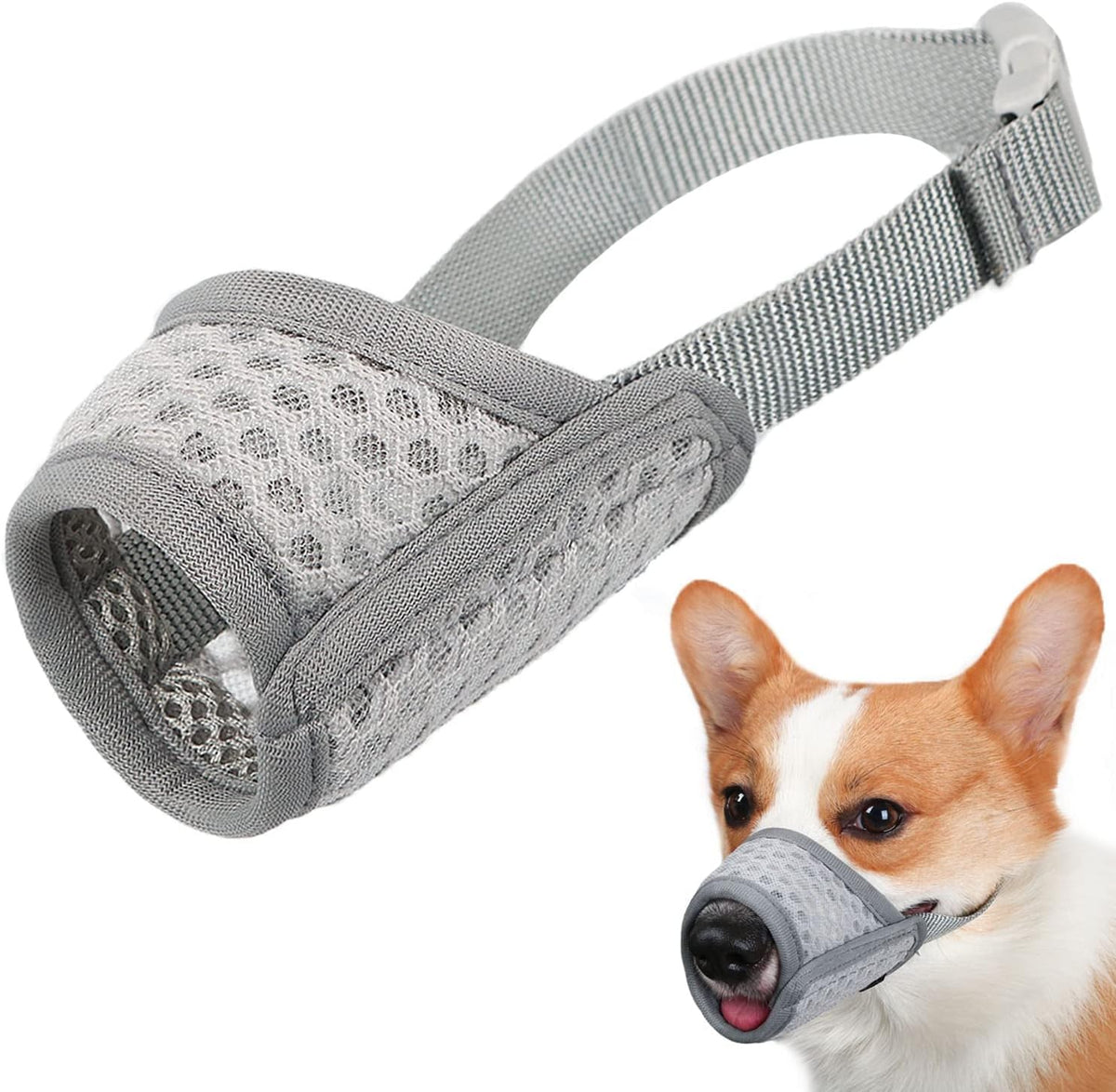 Dog Muzzle, Puppy Soft Mesh Muzzles for Grooming Biting Chewing – Essentials for Dogs - Grey / S-(Snout 6¼”-7”)