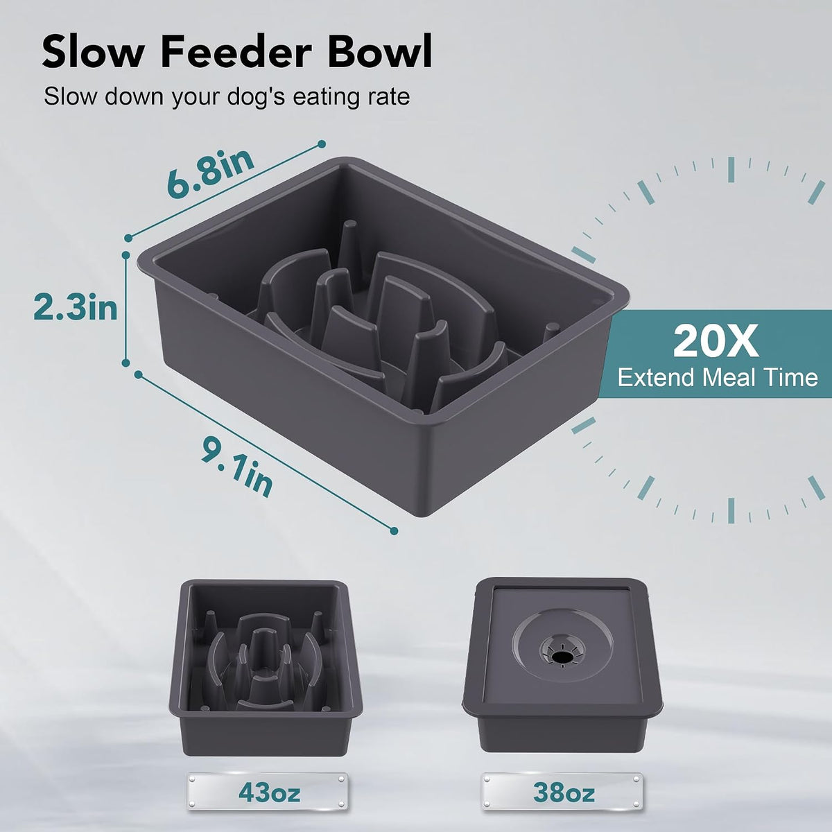 UPSKY 2-in-1 Elevated Dog Bowls Set with 4 Height Adjustable Stand - A-Water Bowl+Slow Feeder (Grey) - image 4