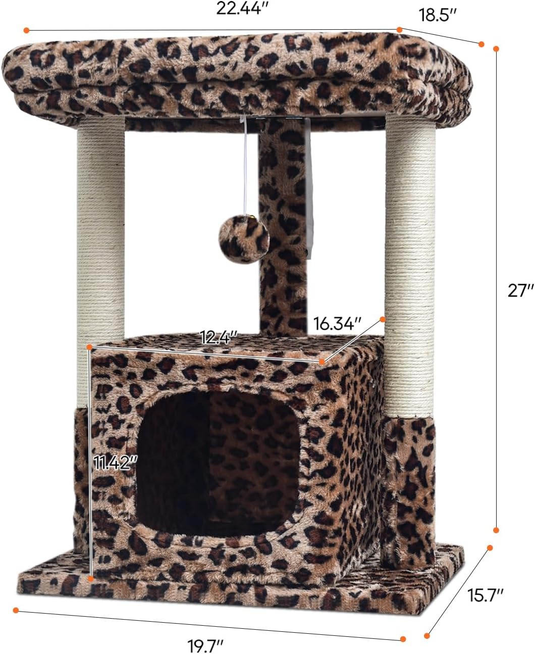 Syandlvy 27 inch cheetah print cat tree with plush perch and two sisal scratching posts - view 3