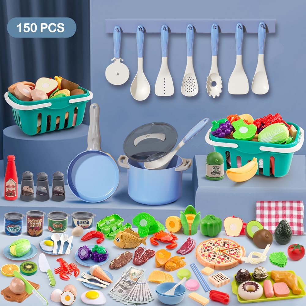35Pcs Kids Kitchen Toy Accessories - Blue / 150Pcs - image 2