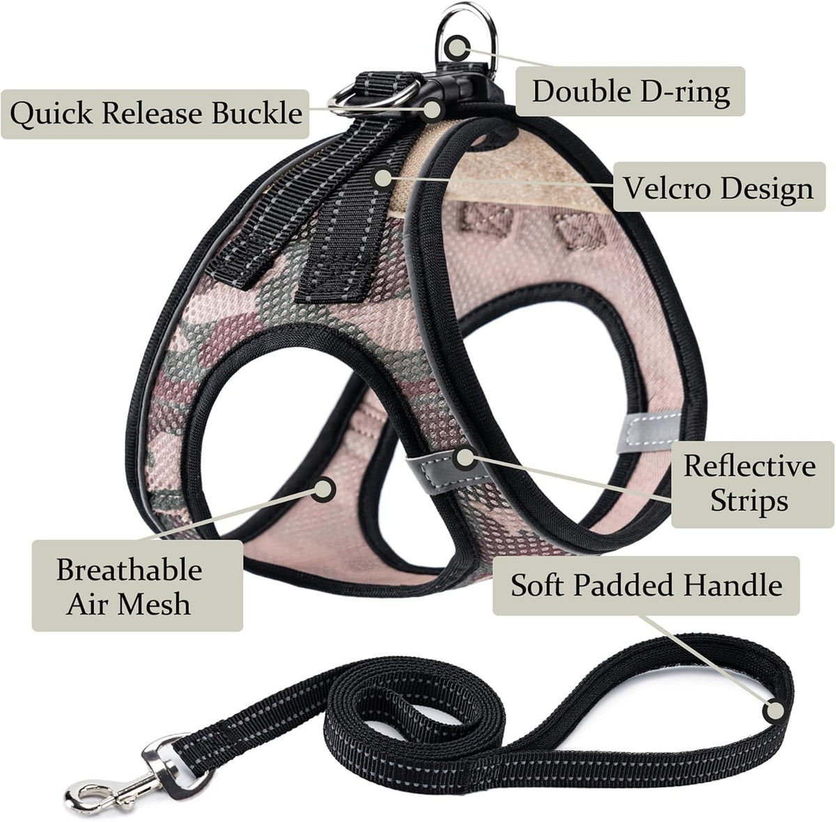Dog Harness with Leash Set, Step-in Adjustable Puppy Pet Vest - Camo SET / M(Chest:16"-18") - image 2