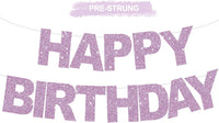 BEISHIDA Pre-Strung Glitter Pink Happy Birthday Banner Party Sign - light purple