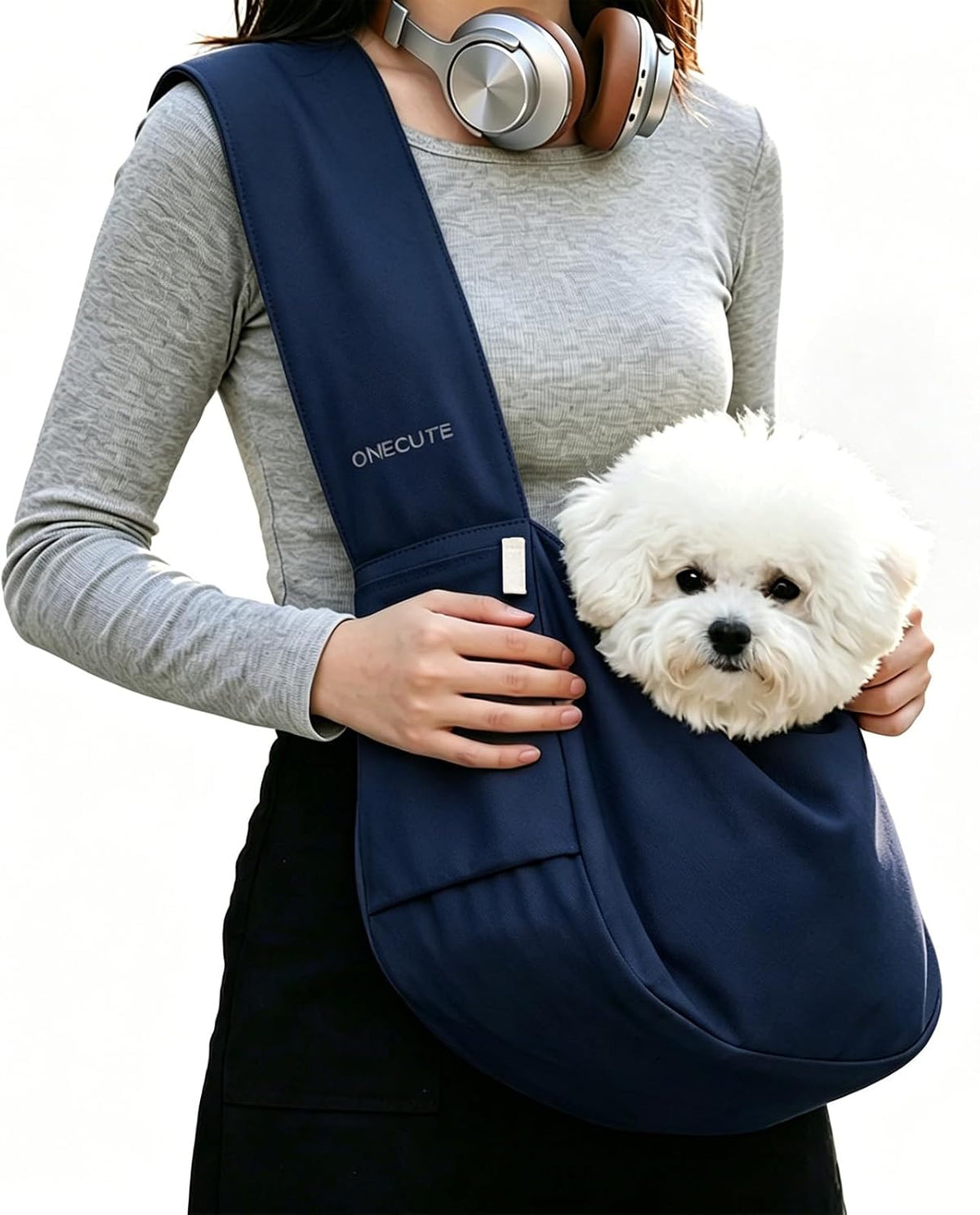 ONECUTE Dog Purse Carrier for Small Dogs Rabbit cat with Large Pockets - Navy Blue Sling / 15.7"L x 5.9"W x 8.6"H