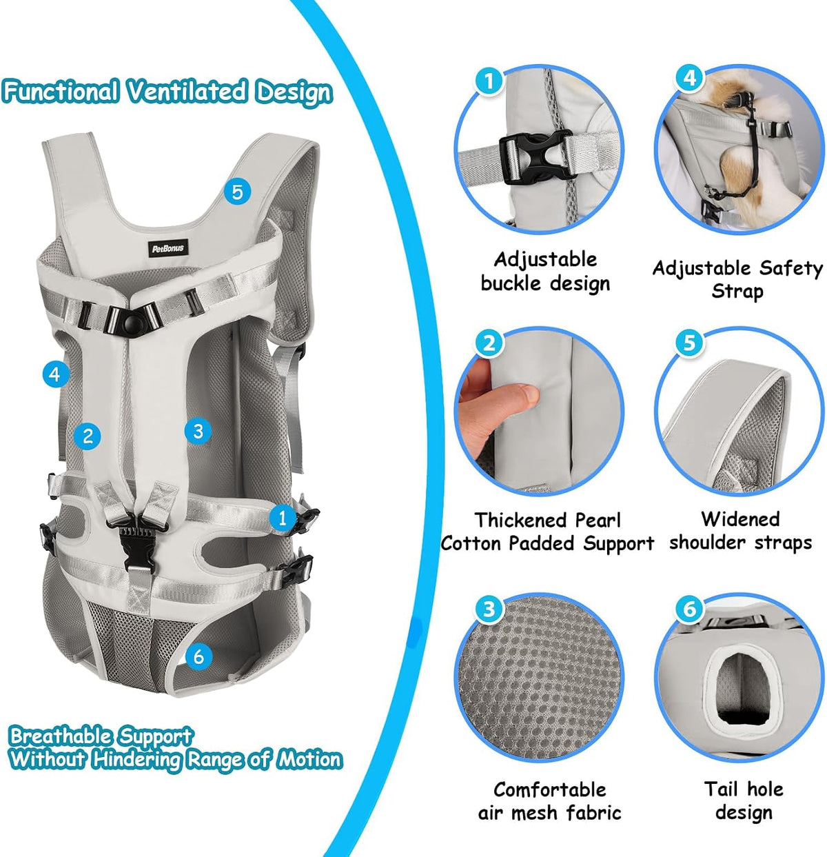 Pet Front Dog Carrier Backpacks, Adjustable Pet Backpack - Grey / Large - image 2