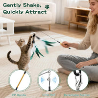 Pawaboo Cat Feather Wand Interactive Toy - White & Green - image 3