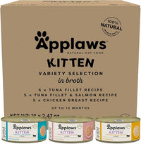 Applaws Natural Wet Cat Food in Broth, Limited Ingredient Canned Wet Cat Food, No Additives, Made with Natural Ingredients, Kitten Variety in Broth Cans (16 x 2.47oz Cans)
